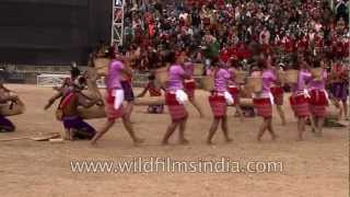 Garo tribal men playing drums while women dance to the beat [upl. by Nnyla236]