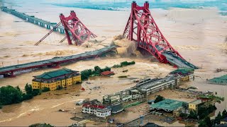 Footage of bridge destruction in China A giant stream of water hit Shangluo debris everywhere [upl. by Anilam864]