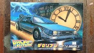 Aoshima 124 Back to the Future DeLorean Part I amp Driver  Plastic Model Kit Unboxing [upl. by Leen614]