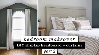 DIY Bedroom Makeover Part 2 DIY Shiplap Headboard amp Linen Look Curtains [upl. by Pazice]