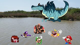 Wario Waluigi Mario Luigi Heavy amp GF Dies By Spinosaurus While Having Fun In The Lake [upl. by Cilegna]