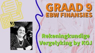 Graad 9 EBW FINANSIES  Rekeningkundige Vergelyking by KOJ Handelsonderneming [upl. by Bala]