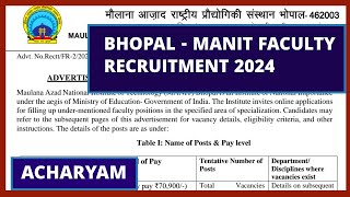 BHOPAL  MANIT FACULTY VACANCY 2024 MP NEW VACANCY 2024 MP VACANCY 2024 Acharyam [upl. by Swehttam523]