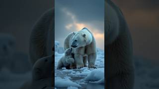 Cute Polar Bear Cub Enjoyes snowstorm with Dad polarbear snowstorm cuteanimals wildlifemoment [upl. by Annaicul]