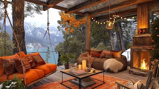 Cozy Porch Ambience with Slow Piano Jazz  Gentle Rain Sounds and Fireplace for Relaxation Live247 [upl. by Ethban]