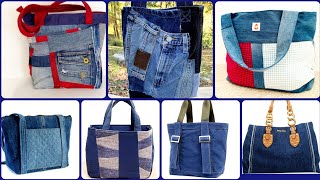 Most Beautiful Denim Patchwork upcycling HandMade crafts bags ideas 2024 [upl. by Reffinej]