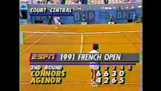 Ronald Agenor vs Jimmy Connors  46 26 63 60 46 French Open 1991 [upl. by Atelokin]