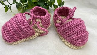 ALPARGATAS A CROCHET ✨💕✨ zapatitos de bebé 💗 Baby shoes 🌷 cómo tejer zapatos de niña [upl. by Anahpets]