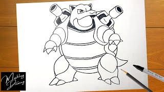 How to Draw BLASTOISE from POKÉMON Step by Step [upl. by Eadmund]