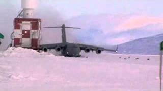 US Air Force C17 Starlifter landing in Antarctica [upl. by Rollins750]