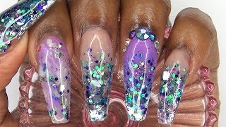 Acrylic Nails Tutorial  Acrylic Nails Infill  How to Encapsulated Nails  Purple Glitter Ombre [upl. by Sualakcin]