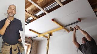 How To Install Ceiling Drywall Using A Panel Lift [upl. by Maharba]