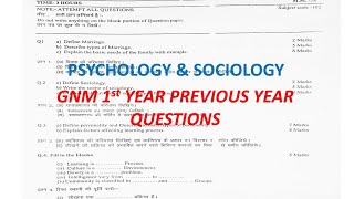 PSYCHOLOGY amp SOCIOLOGY GNM 1st YEAR PREVIOUS YEAR QUESTIONS IMPORTANT QUESTIONS FOR GNM [upl. by Sotos]