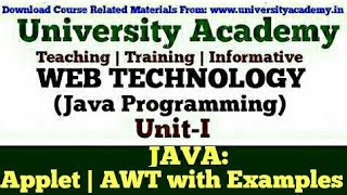 WT31Java AppletAWT in javaLifecycle of Java AppletApplet ExampleAbstract Window Toolkit Hindi [upl. by Retsam]