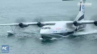 Aerial view Chinas AG600 amphibious aircraft makes maiden flight from water [upl. by Oht]