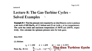 Lecture 8  The Gas Turbine Cycle Solved Example [upl. by Siuluj]