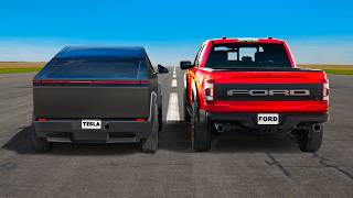 Tesla Cybertruck v F150 Raptor R DRAG RACE [upl. by Yoho]