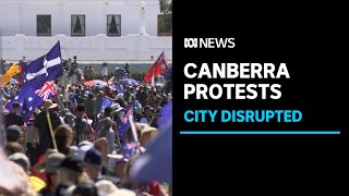 Thousands in Canberra protest COVID19 vaccine mandates  ABC News [upl. by Shama]