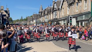 Coalburn IOR Pipe Band marching along Atholl Road for the 2022 Pitlochry Highland Games in Scotland [upl. by Jacobsohn]