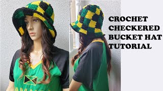 CROCHET CHECKERED BUCKET HAT TUTORIAL JAMAICA COLORS [upl. by Gnuhn]