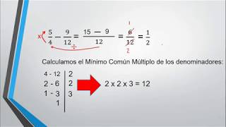 RESTA DE FRACCIONES CON MINIMO COMUN MULTIPLO [upl. by Leifer]