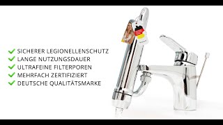 Legionellenfilter Wasserhahn amp Badewanne  zertifiziert  Medizintechnik  Langzeitschutz [upl. by Cindi]