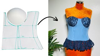 CORSET with Bra Cups StepbyStep cutting amp sewing  Easy Tutorial for Beginners [upl. by Luanni]