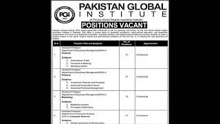 Pakistan Global Institute Rawalpindi Jobs 2024 November Teaching Faculty amp Others PGI Latest [upl. by Orelee674]