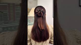 Half updo bun hairstyle updohairstyle bunhairstyles shortsvideo viralvideo [upl. by Ayekel471]