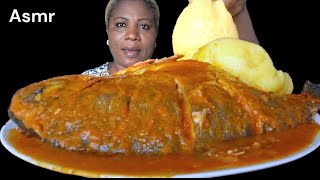 African food mukbang fish pepper soup with stash fufu Nigeria food ASMR mukbang [upl. by Ahsiet]