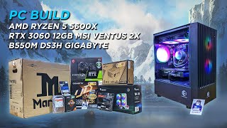 AMD RYZEN 5 5600X  B550M GIGABYTE DS3H  RTX 3060 12GB MSI VENTUS 2X  CUBE MARFEY  PC BUILD [upl. by Eicyak703]