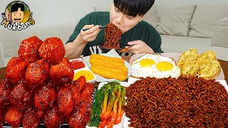 ASMR MUKBANG 직접 만든 양념 치킨먹방 치즈스틱 짜파게티 레시피 FRIED CHICKEN AND BLACK BEAN NOODLES EATING SOUND [upl. by Relyk]