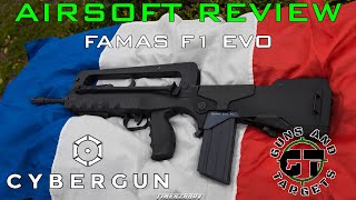 Airsoft Review 32 Cybergun FAMAS F1 EVO AEG GUNS AND TARGETS FR [upl. by Bridie]