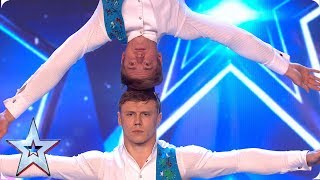 Acrobatic duo Duo KalutskihChetverkin take on INCREDIBLE balancing act  Auditions  BGMT 2019 [upl. by Otrebcire]