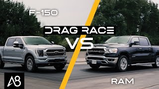 2021 Ford F150 EcoBoost vs Ram HEMI  DRAG  ROLL RACE [upl. by Nylaehs633]