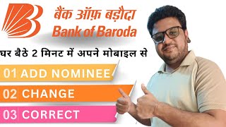 bob nominee Add  Change  Edit kare  How to add nominee in bank of baroda online 2024 Hindi [upl. by Rosenbaum941]