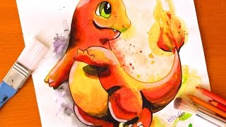 Painting CHARMANDER  Pokemon  BUDGET ART [upl. by Antonin]