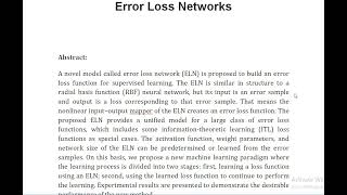 Error Loss Networks [upl. by Dine672]