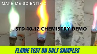 FLAME TEST ON SALT SAMPLES  Na Ba K Ca Cu and Sr test  CHEMISTRY DEMO STD 912 [upl. by Marja]