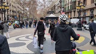 Walking our Brompton bikes along La Ramblas Barcelona Spain [upl. by Netram]