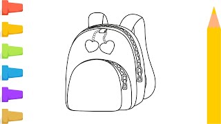 Beautiful School Bag Drawing and coloring for Babies  Kids School Bag Draw Very Easy [upl. by Rusty732]