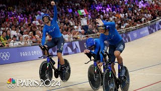 Italy beats out Denmark for cycling track mens team pursuit bronze  Paris Olympics  NBC Sports [upl. by Ardisj]