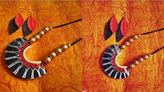 DIY Cardsheet n Cardboard Necklace n earring set  How to make paper Necklace n Earring jwellary set [upl. by Ulyram]