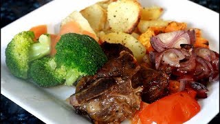 Sunday Dinner minted lamb chops with veg roast potato  ROAST ONIONS amp ROAST TOMATO [upl. by Weikert]