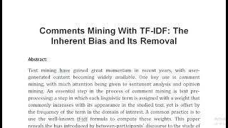 Comments Mining With TF IDF The Inherent Bias and Its Removal [upl. by Chinua]