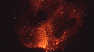 Huge Lava Bombs Explode From Anak Krakatau Volcano At Night [upl. by Laerdna]