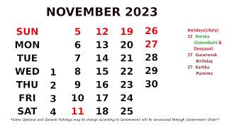 November Calendar 2023 [upl. by Etteniotnna]