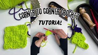 How to Crochet Corner to Corner  C2C Increase Decrease and Color Change [upl. by Raddie]