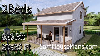 Simple House Design Plan 6x6 Meter 20x20 Feet 2 Bedrooms [upl. by Delaine]