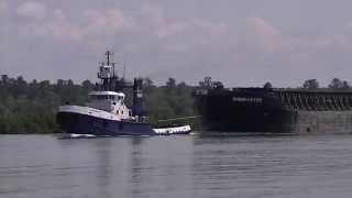 Ironmaster Barge and the Anglian Lady Tug near Neebish Island [upl. by Naugan515]